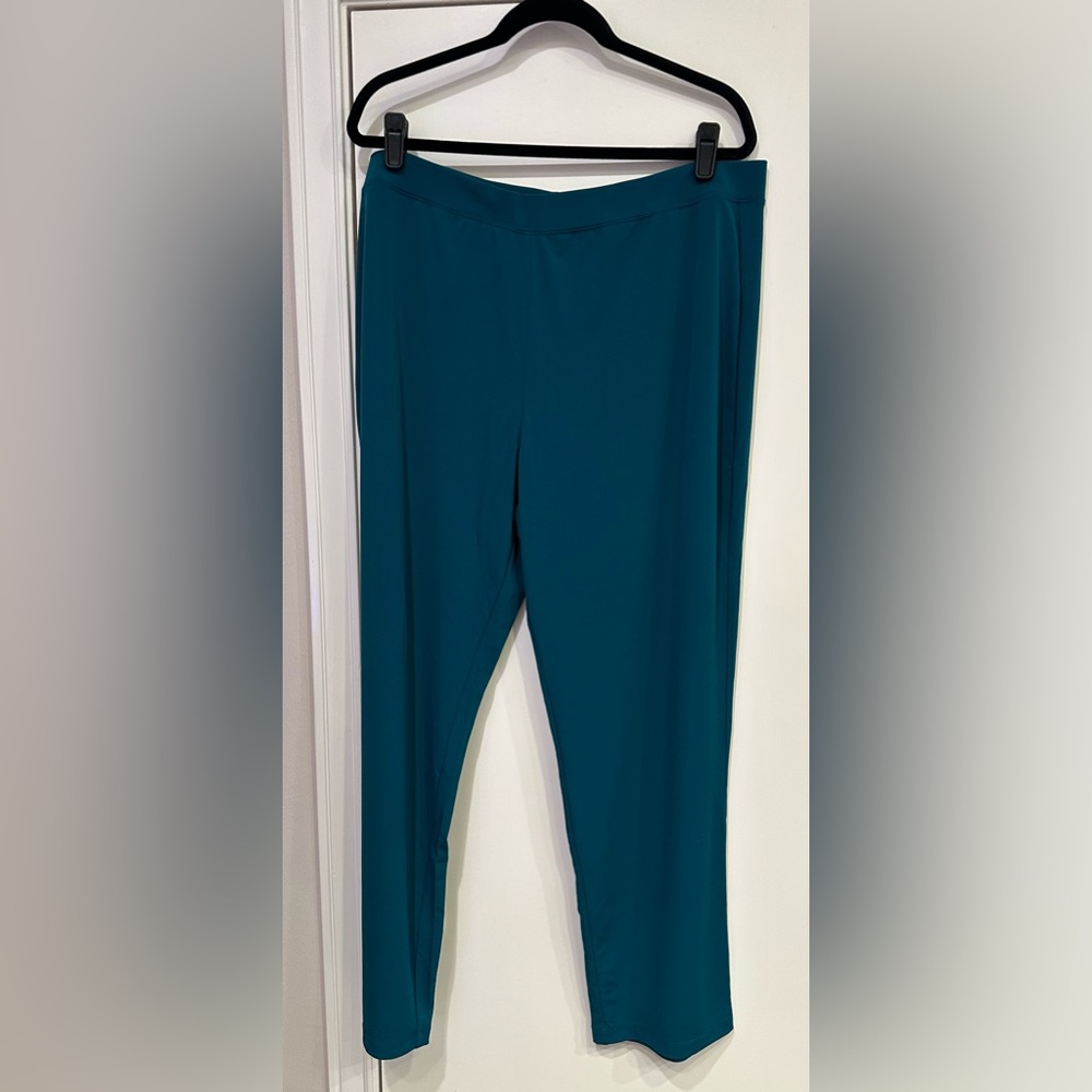 XL Susan Graver Essentials Liquid Knit Straight Leg Pant Dark Ivy Green Regular